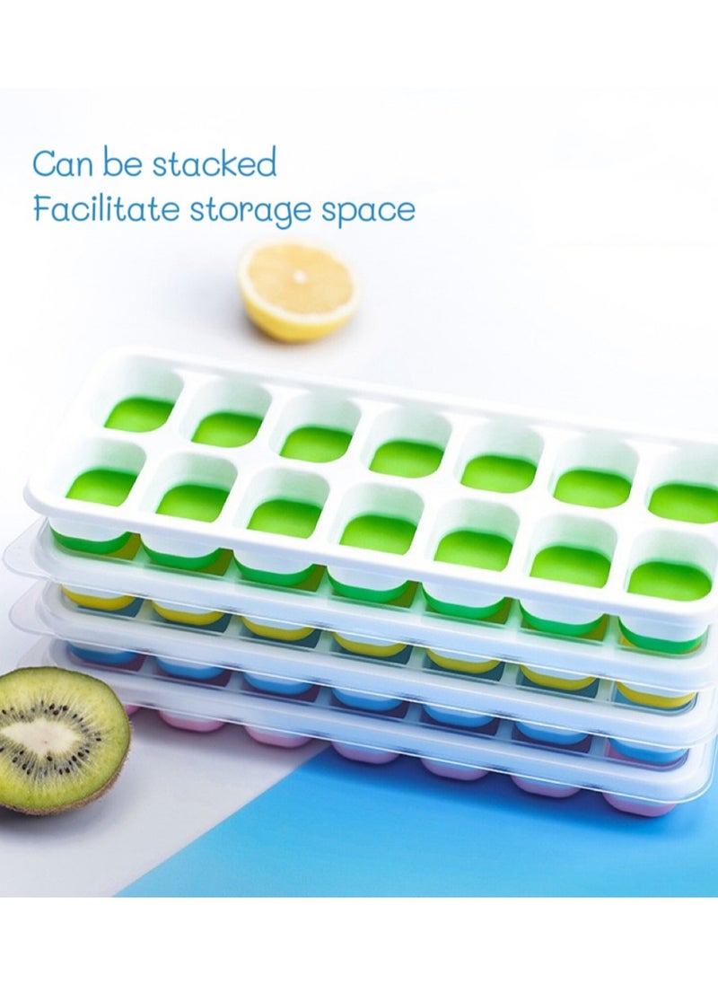 4-Pieces 14 Cavity Ice Cube Mould Tray Pink/Blue/Green/Yellow