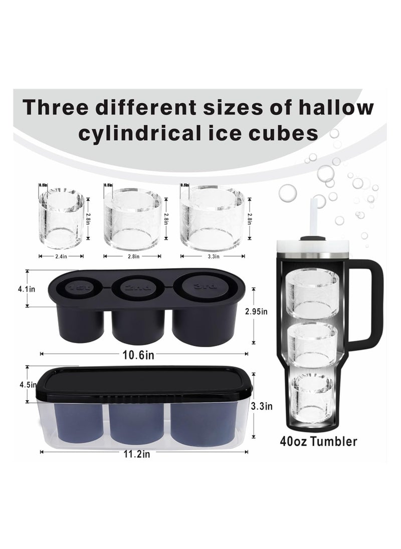 1 Pack Glass Ice Tray for Stanley/Yeti/Simple Modern etc 40 oz Glass, Glass Silicone Ice Tray with Container and Lid (Black)