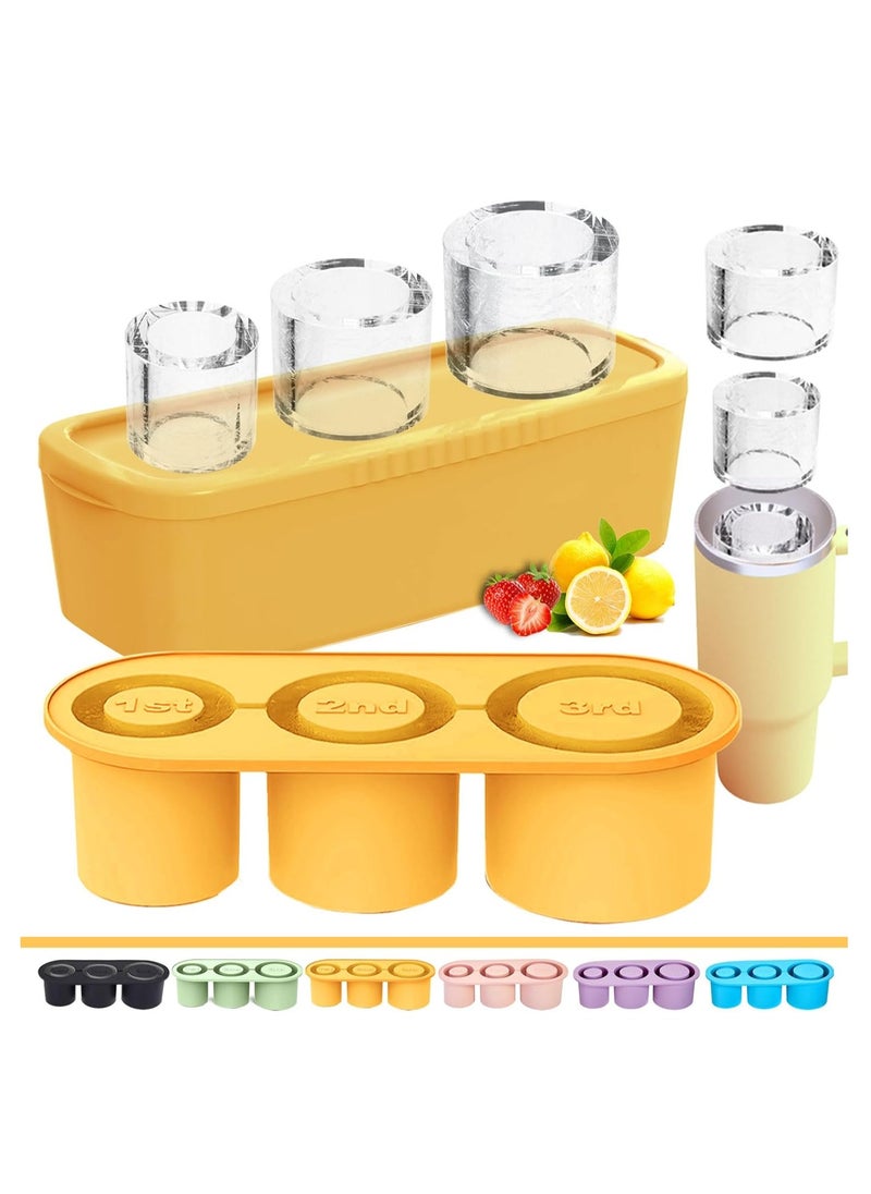 1 Pack Glass Ice Tray for Stanley/Yeti/Simple Modern etc 40 oz Glass, Glass Silicone Ice Tray with Container and Lid (Yellow)