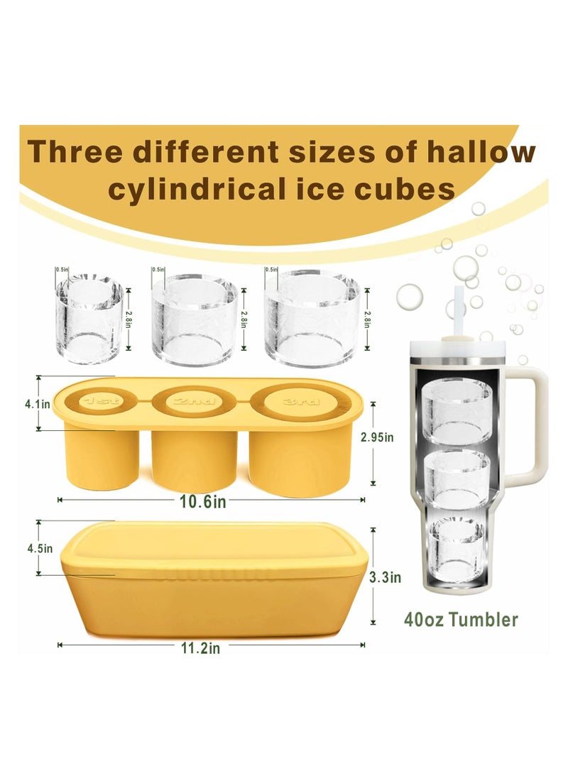 1 Pack Glass Ice Tray for Stanley/Yeti/Simple Modern etc 40 oz Glass, Glass Silicone Ice Tray with Container and Lid (Yellow)