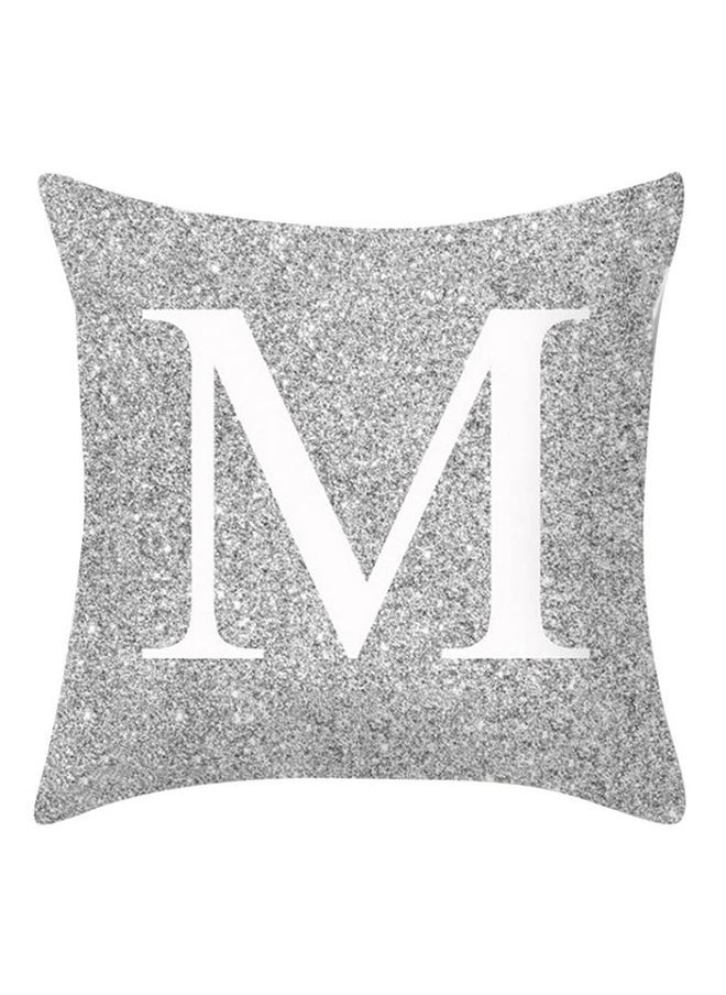 Letter Printed Throw Pillow Case Metallic Silver