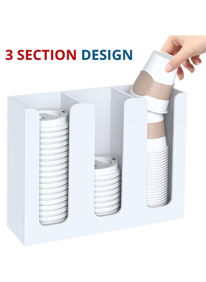 Acrylic Cup and Lid Holder – 3-Compartment Disposable Coffee Cup Dispenser and Storage Organizer