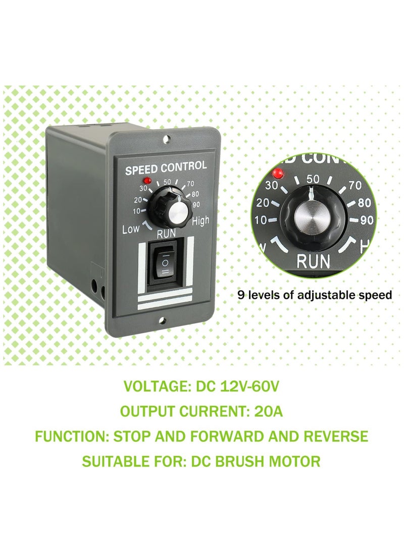 DC Motor Speed Controller, Forward/Reverse Electric Motor Speed Regulator Suitable for DC Brush Motor, 12-60V