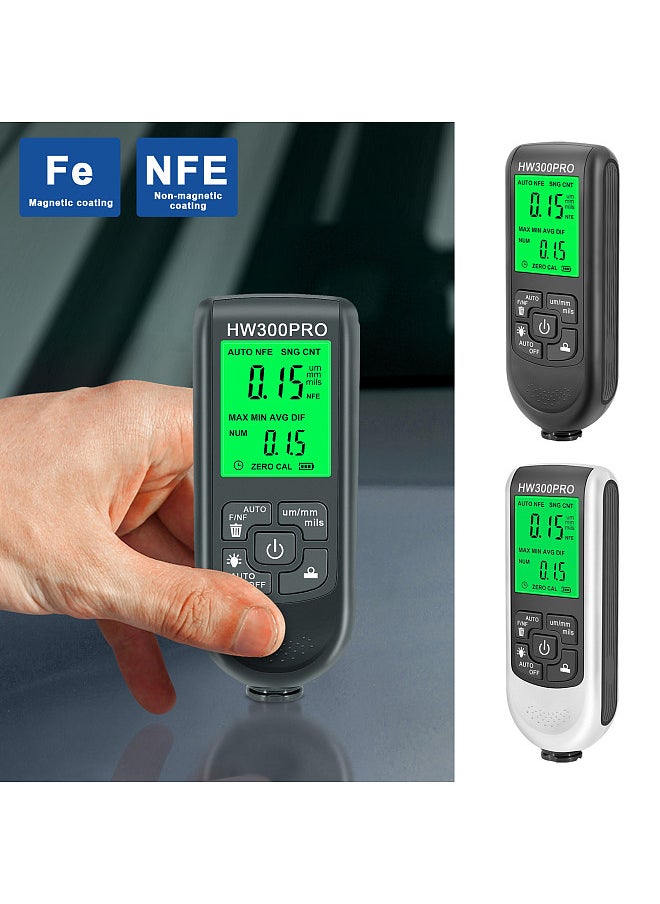 Car Paint Coating Thickness Gauge, Metal Coating Thickness Gauge, 0-2000 UM Fe and NFe Probe Measuring Gauge