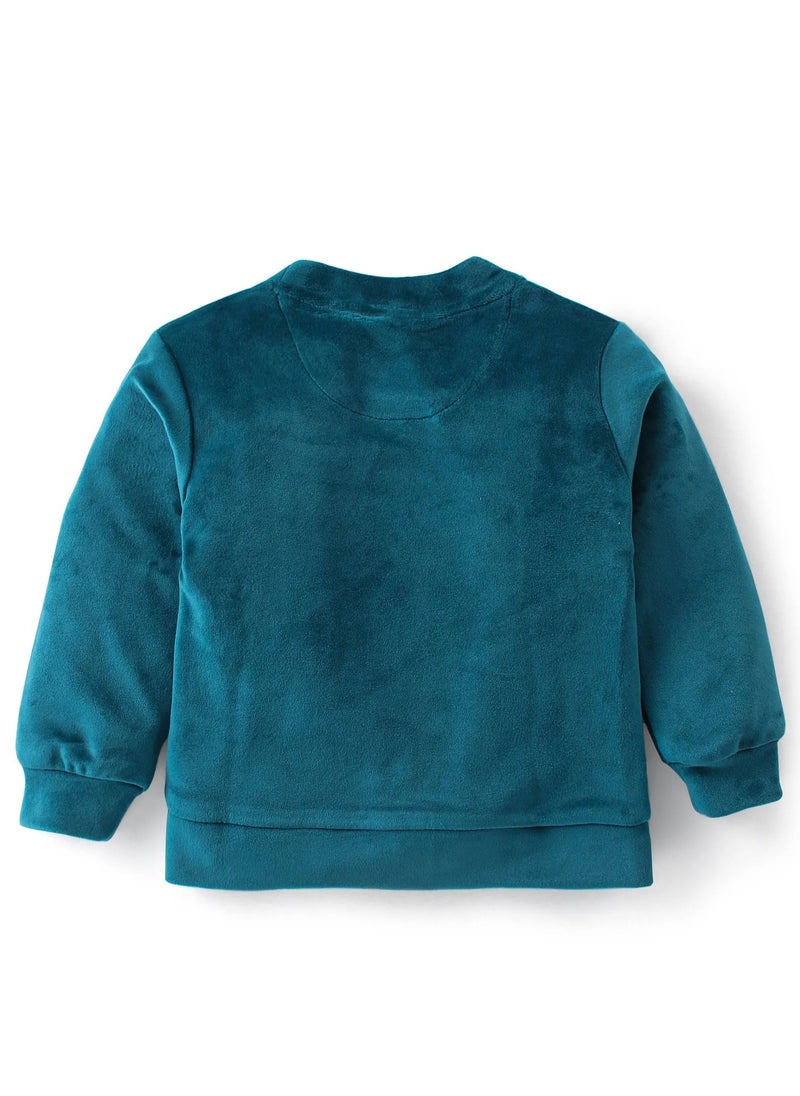 Babyhug Velour Knit Full Sleeves Winter Wear Sweatshirt & Lounge Pants/Co-ord Set with Butterfly Print - Teal(9-24M)