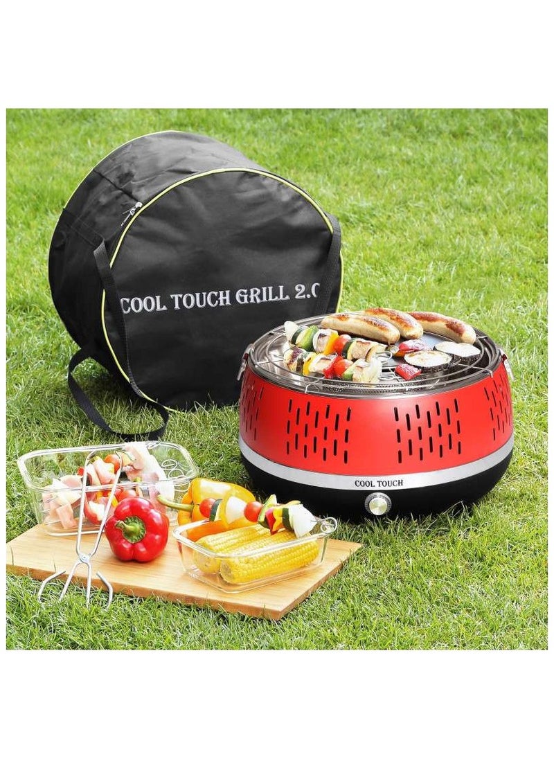 Airbroil Junior Table Grill Red | Charcoal Grill with Active Ventilation | Portable & Efficient Grill for BBQs, Picnics, and Outdoor Cooking