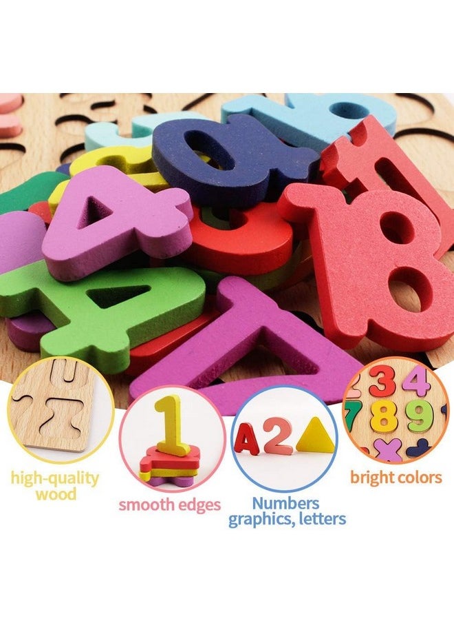 Colorful Wooden Puzzle Set Featuring 3D Capital Alphabets, Numbers, And Shapes| Abcd Puzzle Set | Learning Educational Board For Kids (Alphabets, Numbers & Shapes)
