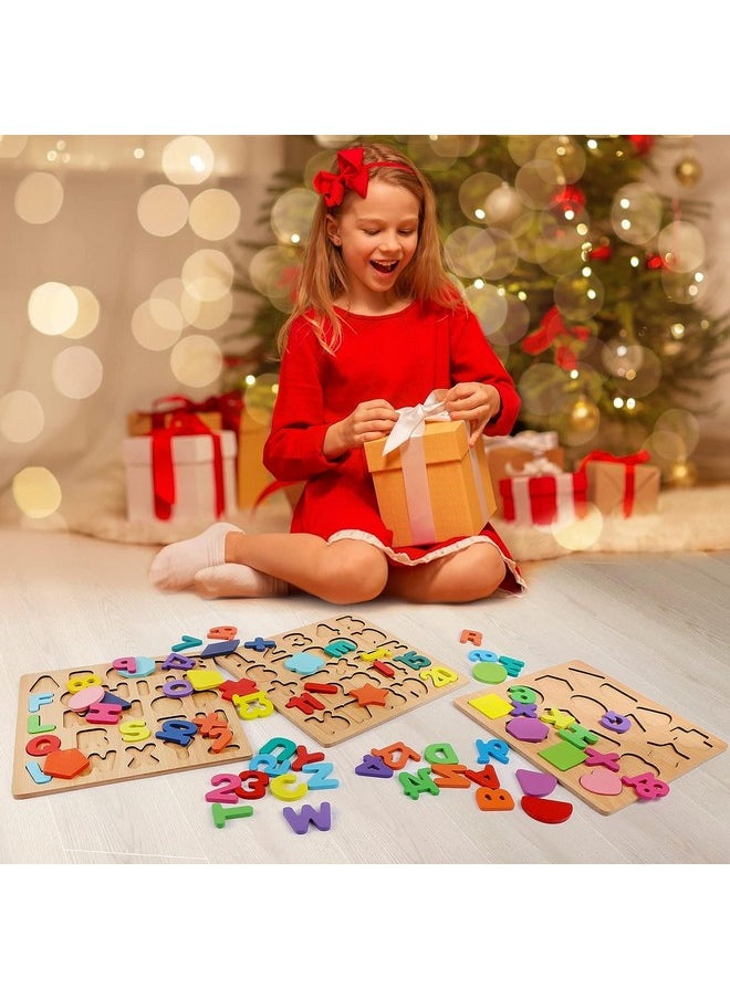 Colorful Wooden Puzzle Set Featuring 3D Capital Alphabets, Numbers, And Shapes| Abcd Puzzle Set | Learning Educational Board For Kids (Alphabets, Numbers & Shapes)