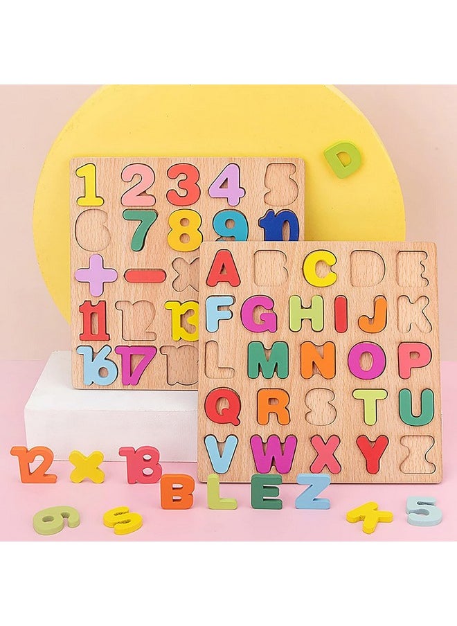 Colorful Wooden Puzzle Set Featuring 3D Capital Alphabets, Numbers, And Shapes| Abcd Puzzle Set | Learning Educational Board For Kids (Alphabets, Numbers & Shapes)