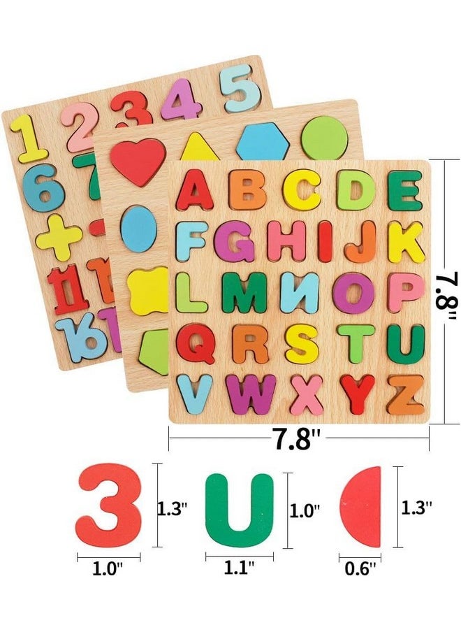 Colorful Wooden Puzzle Set Featuring 3D Capital Alphabets, Numbers, And Shapes| Abcd Puzzle Set | Learning Educational Board For Kids (Alphabets, Numbers & Shapes)