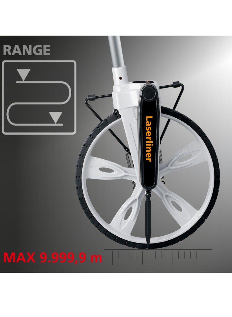 Laserliner Electronic Measuring Wheel, Measurement 0-9,999 Metres, Suitable for Lawn, Soil, Gravel, Wood, Carpet and Road Measuring, with Kickstand and Cloth Carrying Bag, 075.006A