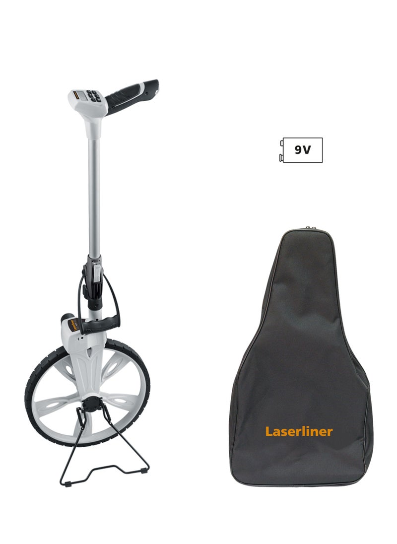 Laserliner Electronic Measuring Wheel, Measurement 0-9,999 Metres, Suitable for Lawn, Soil, Gravel, Wood, Carpet and Road Measuring, with Kickstand and Cloth Carrying Bag, 075.006A