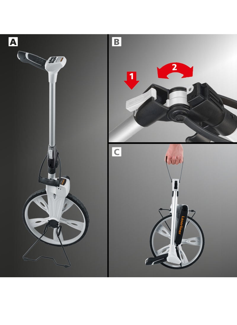 Laserliner Electronic Measuring Wheel, Measurement 0-9,999 Metres, Suitable for Lawn, Soil, Gravel, Wood, Carpet and Road Measuring, with Kickstand and Cloth Carrying Bag, 075.006A
