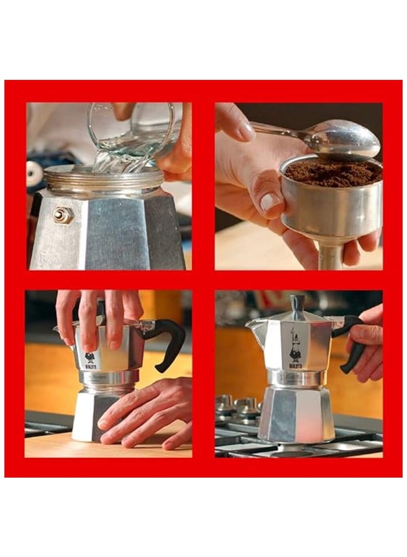 Moka Express Stove Top Espresso Maker, Makes Real Italian Coffee, Moka Pot 6 Cups, Silver