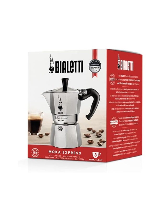 Moka Express Stove Top Espresso Maker, Makes Real Italian Coffee, Moka Pot 6 Cups, Silver