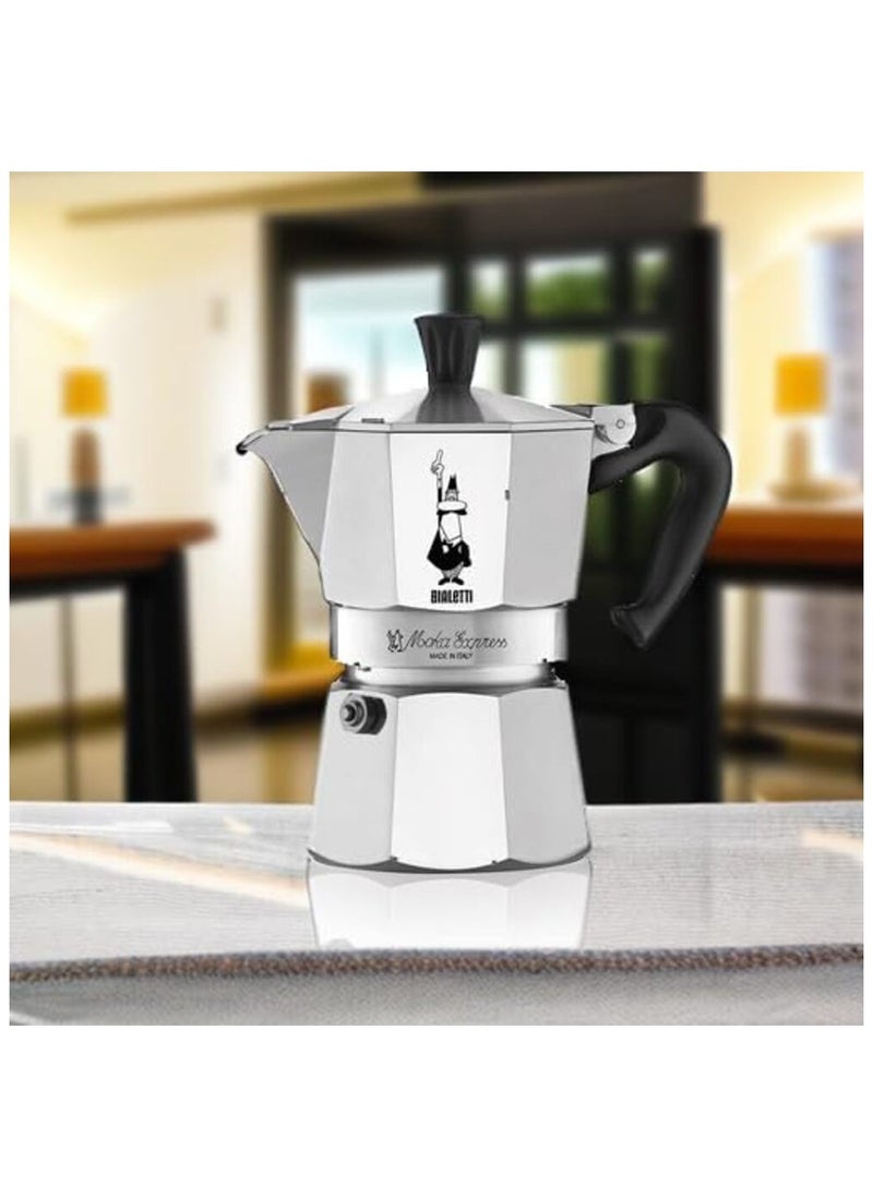 Moka Express Stove Top Espresso Maker, Makes Real Italian Coffee, Moka Pot 6 Cups, Silver