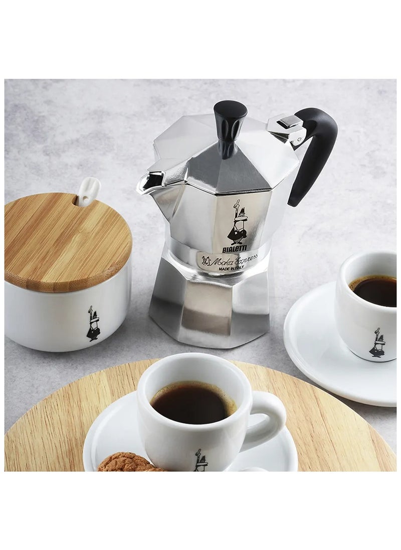 Moka Express Stove Top Espresso Maker, Makes Real Italian Coffee, Moka Pot 6 Cups, Silver