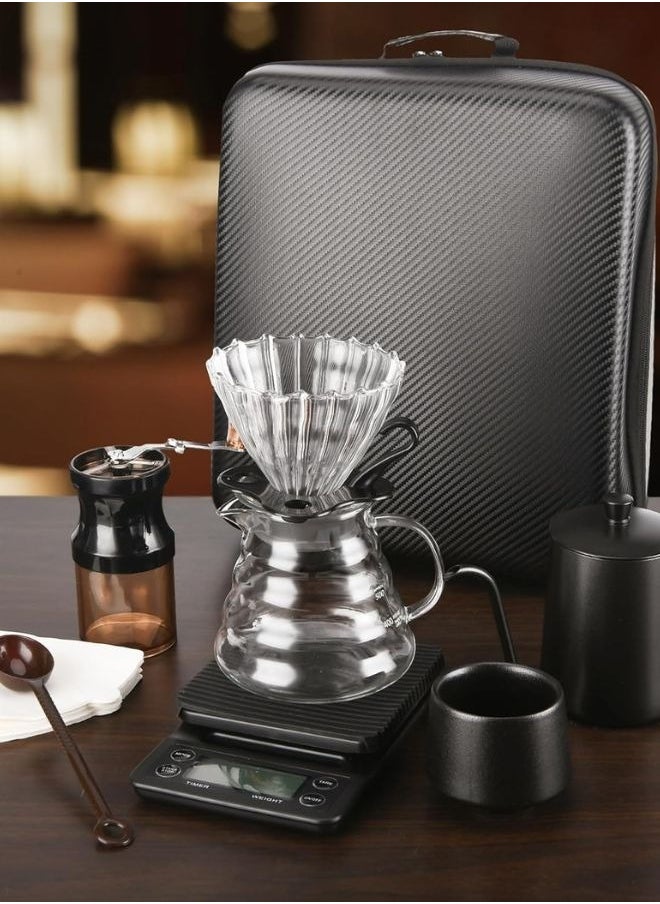 v60 Pour Over Coffee Maker Set of 8 Piece with Portable Carry Case (V60 Coffee Gift Set)