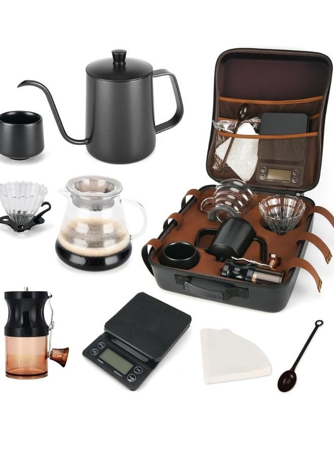 v60 Pour Over Coffee Maker Set of 8 Piece with Portable Carry Case (V60 Coffee Gift Set)