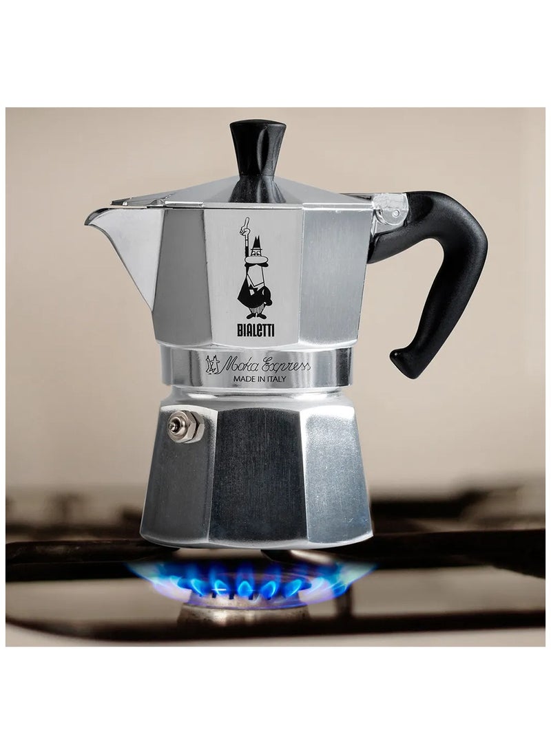 Moka Express Stove Top Espresso Maker, Makes Real Italian Coffee, Moka Pot 3 Cups, Silver