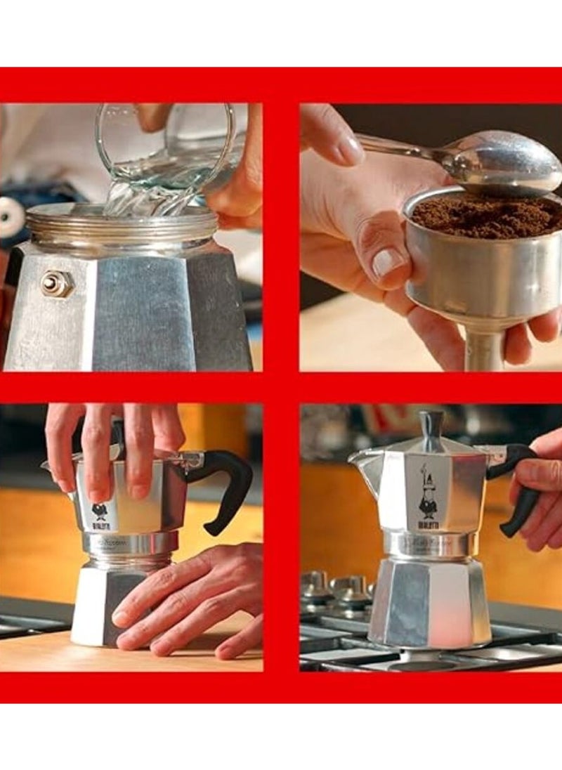 Moka Express Stove Top Espresso Maker, Makes Real Italian Coffee, Moka Pot 3 Cups, Silver