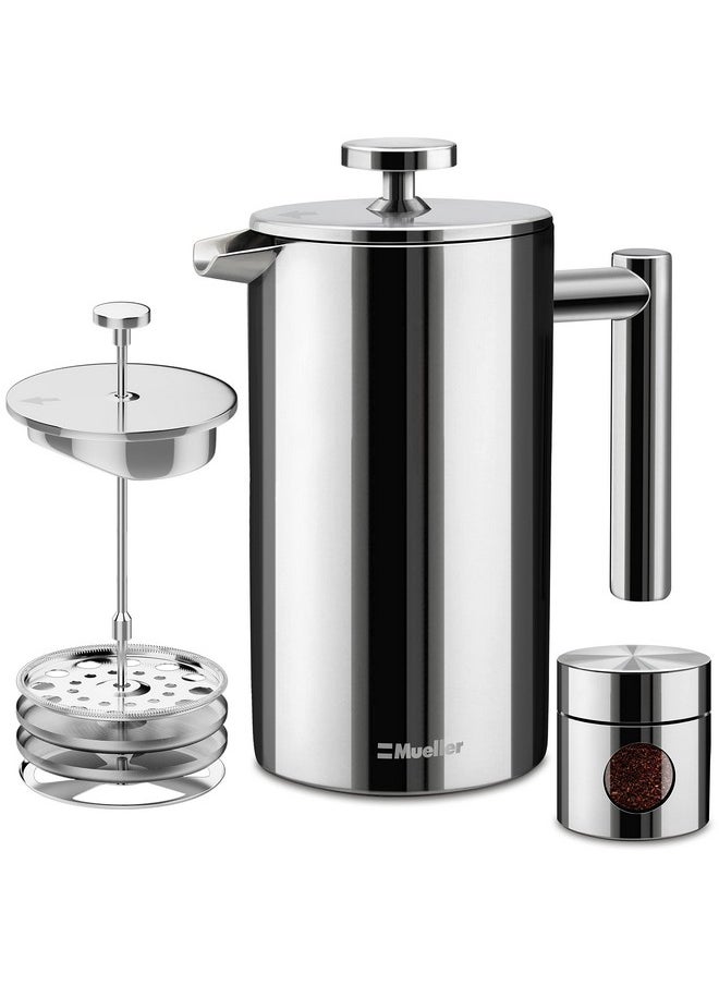 French Press Coffee Maker 34Oz, Stainless Steel French Press Coffee, 4 Filter Heat Resistant Double Insulated, Rust-Free, Food Grade, Dishwasher Safe Coffee Pot