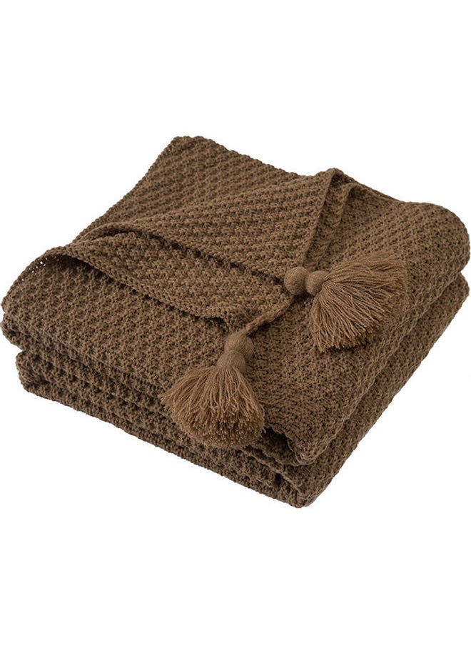 Tassel Design Warm Blanket Polyester Brown 130x170cm