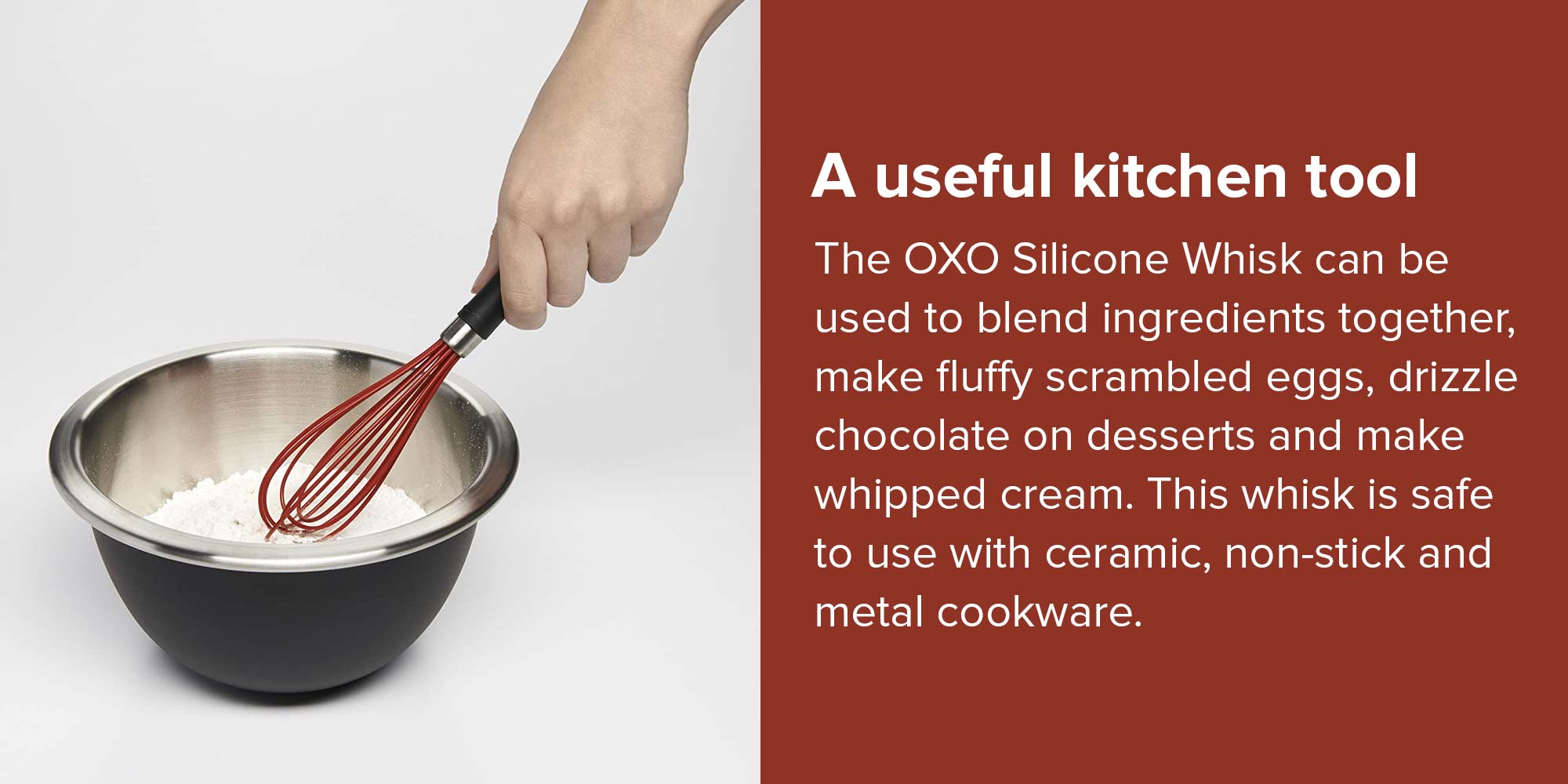 2-Piece Silicone Whisk Black/Red/Silver 9inch