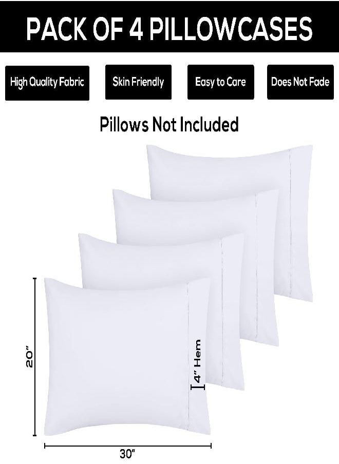 Utopia Bedding Queen Pillowcases - 4 Pack - Envelope Closure - Soft Brushed Microfiber Fabric - Shrinkage and Fade Resistant Pillow Covers Standard Size 20 X 30 Inches (Queen, White)