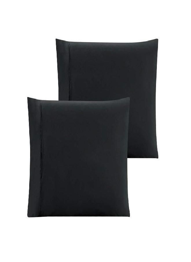 Grand Linen King Size Solid Black Pillow Cases Brushed Microfiber 2 Piece Set, Silky Soft & Wrinkle Free