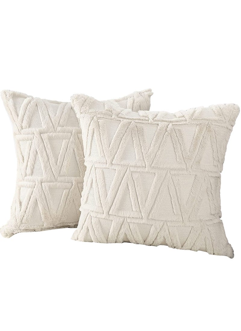 Set of 2 Soft Velvet Pillowcases Nordic Style 18x18 Inches Cushion Covers Ideal for Sofa and Bedroom Beige