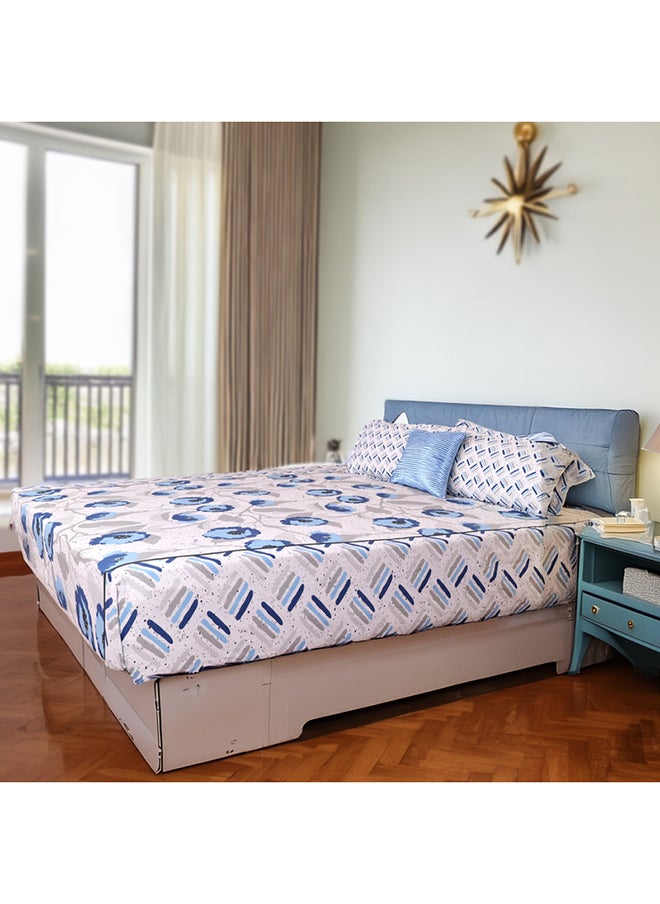 Status Contract Envogue Cotton Feel Double Bedsheet with 2 Pillow Covers for Bed Room, Home, Hotel-120 GSM (White Blue Flowers)