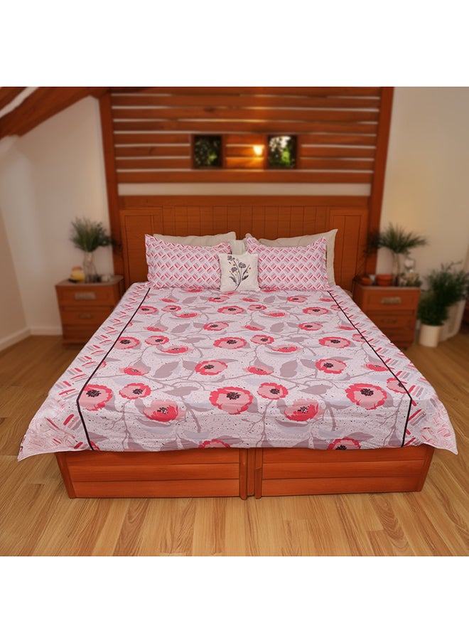 Status Contract Envogue Cotton Feel Double Bedsheet with 2 Pillow Covers for Bed Room, Home, Hotel-120 GSM (Pink Flowers)