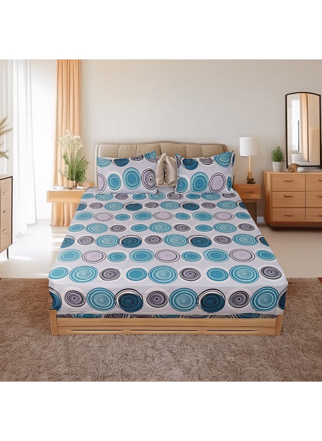 Status Contract Envogue Cotton Feel Double Bedsheet with 2 Pillow Covers for Bed Room, Home, Hotel-120 GSM (Blue Circles)