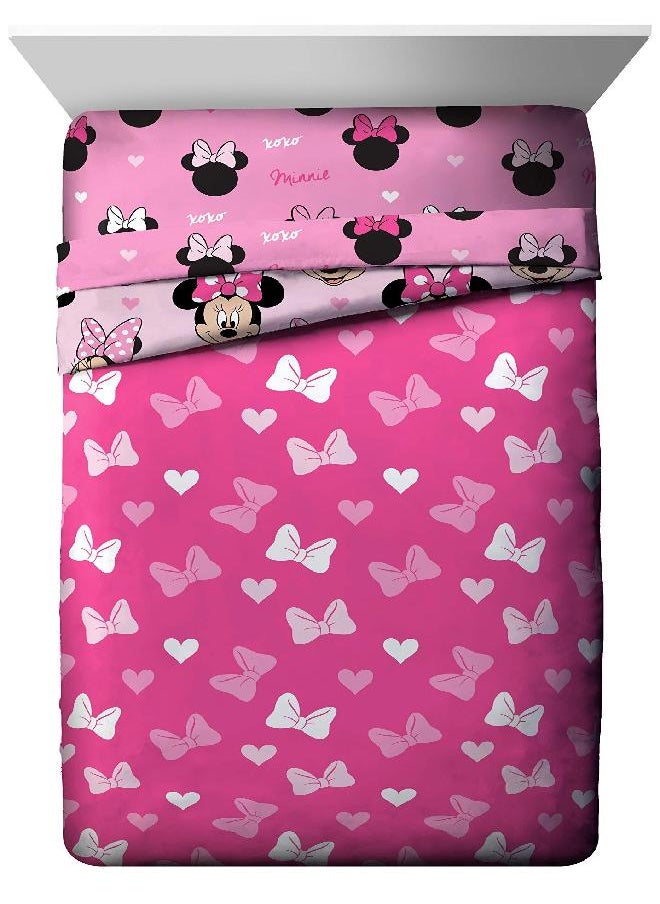 Jay Franco Disney Minnie Mouse Hearts N Love 4 Piece Twin Bed Set - Includes Reversible Comforter & Sheet Set - Super Soft Fade Resistant Microfiber - (Official Disney Product)