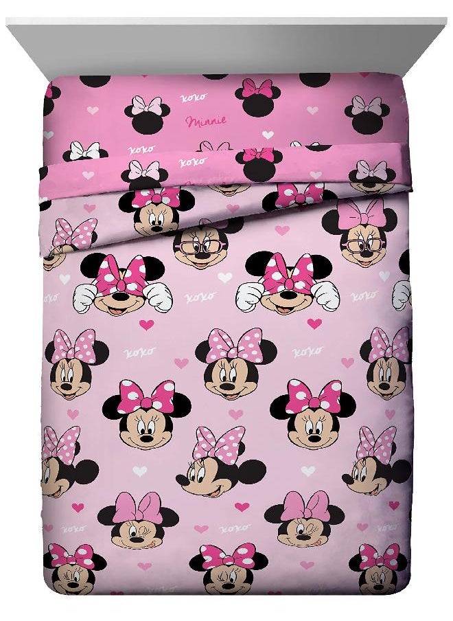 Jay Franco Disney Minnie Mouse Hearts N Love 4 Piece Twin Bed Set - Includes Reversible Comforter & Sheet Set - Super Soft Fade Resistant Microfiber - (Official Disney Product)