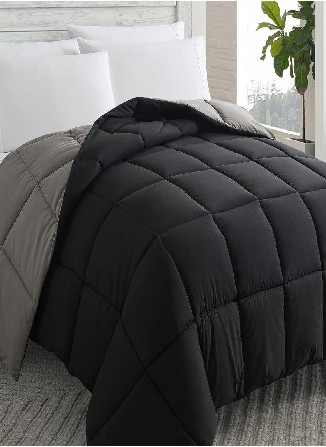 Cosybay Down Alternative Comforter (Black/Grey, Full) - All Season Soft Quilted Full Size Bed Comforter -Reversible Lightweight Duvet Insert with Corner Tabs -Winter Summer Warm Fluffy, 82x86 inches