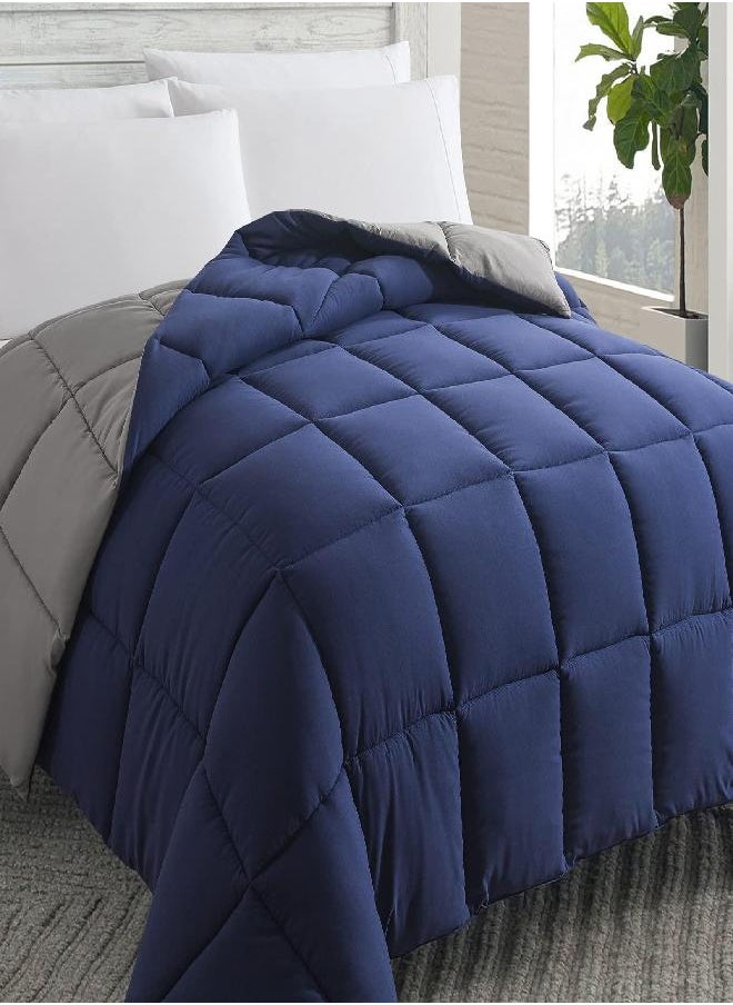 Cosybay Down Alternative Comforter (Blue/Grey, Full) - All Season Soft Quilted Full Size Bed Comforter -Reversible Lightweight Duvet Insert with Corner Tabs -Winter Summer Warm Fluffy, 82x86 inches