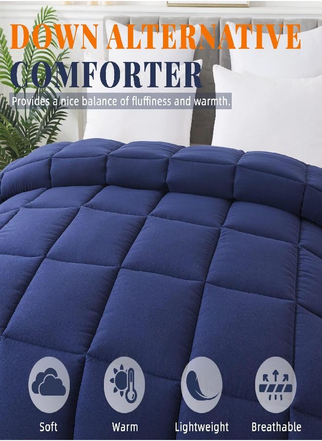 Cosybay Down Alternative Comforter (Blue/Grey, Full) - All Season Soft Quilted Full Size Bed Comforter -Reversible Lightweight Duvet Insert with Corner Tabs -Winter Summer Warm Fluffy, 82x86 inches