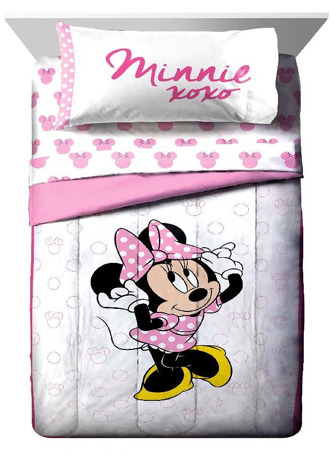 Jay Franco Minnie Mouse XOXO 5 Piece Twin Bed Set - Includes Comforter & Sheet Set - Super Soft Fade Resistant Polyester (Official Product)