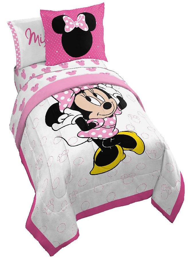 Jay Franco Minnie Mouse XOXO 5 Piece Twin Bed Set - Includes Comforter & Sheet Set - Super Soft Fade Resistant Polyester (Official Product)