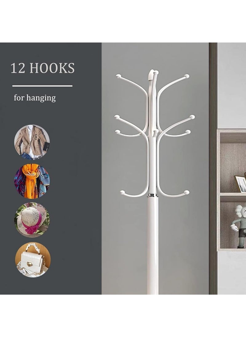 Coat Racks Metal Coat Racks Coat Rack Freestanding Tree Coat Rack L Shaped Coat with Hooks & Marble Base Coat Racks for Hanging Scarf Bag Jacket Home Entry-way Hat Hanger (White 70in)