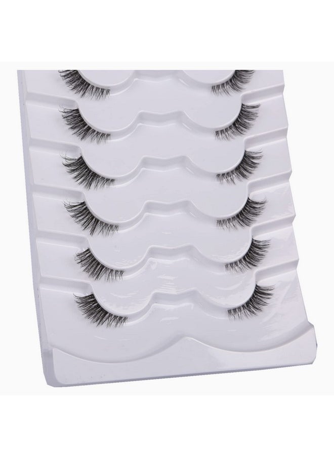 False Eyelashes Natural Half Lashes Short Wispy Clear Band Lashes Pack Cat Eye 3D Faux Mink Lashes Fake Eyelashes 7 Pairs Multipack