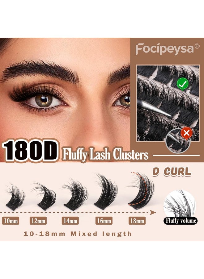 Eyelash Extension Kit Thick Lash Clusters Kit 10-18Mm Fluffy Clusters Lashes 180D Individual Eyelashes Kit With Lash Bond, Lash Remover, Lash Applicator Diy Lash Extension For Beginners (180D-D Curl)