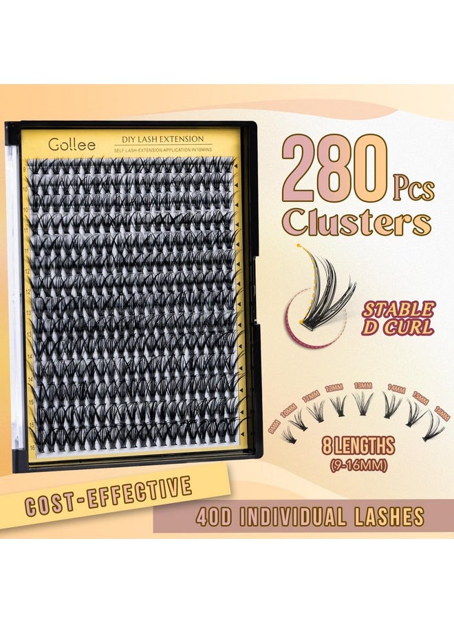 Cluster Lashes Thick Volume 40D Eyelash Clusters 280Pcs Reusable False Eyelashes 9-16Mm Diy Individual Lashes Cluster Extensions For Beginners