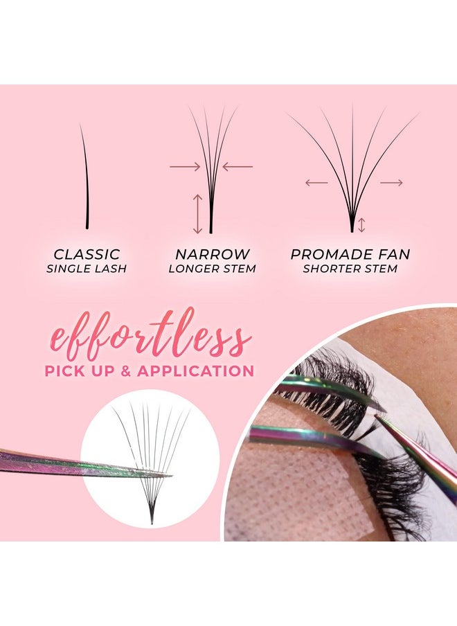 Lashfolio Narrow Promade Fans | Handmade Volume Eyelashes | Multi Selections 5D~10D | C Cc D Curl | Thickness 0.03~0.07Mm | 8-15Mm Length | Long Lasting & Easy Application (8D-0.05 Cc 8Mm-15Mm)