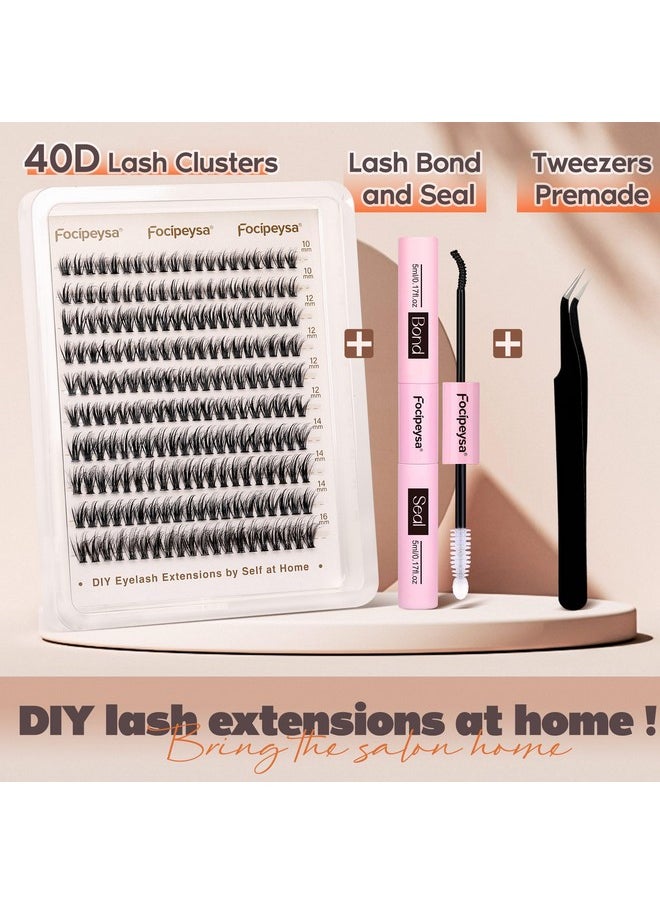 Wispy Lash Clusters 40D Lash Extension Kit Fluffy Eyelashes Clusters Cd Curl Clusters Lashes Extensions 10-16Mm Cluster Lashes Extensions Kit With Lash Bond And Seal (40D Lash 200Pcs)