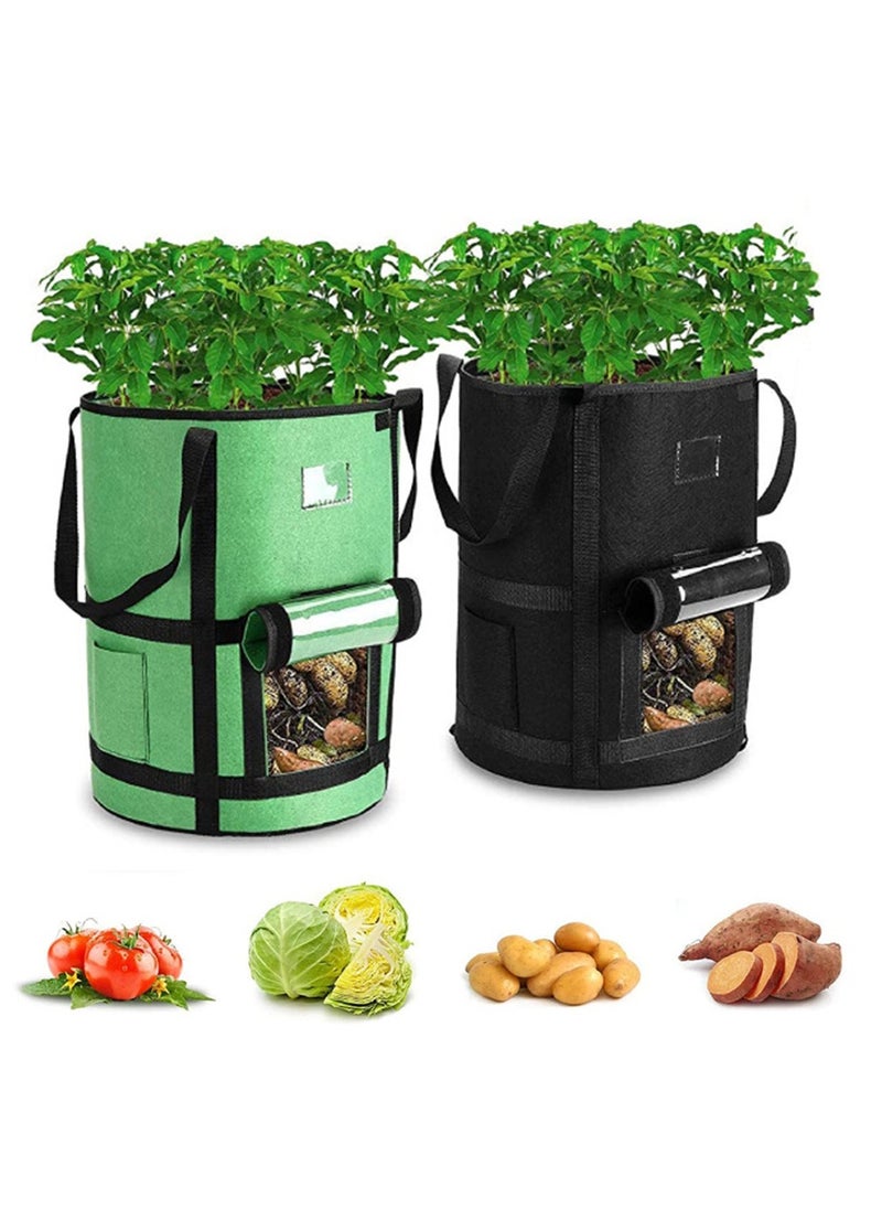 SYOSI Grow Bags with Window to Harvest Potato Grow Bags with Flap and Handles Thickened Fabric Pots Large Grow Bags Tomato Vegetables Grow Bags with Harvest Window 7 Gallon 2 Pack