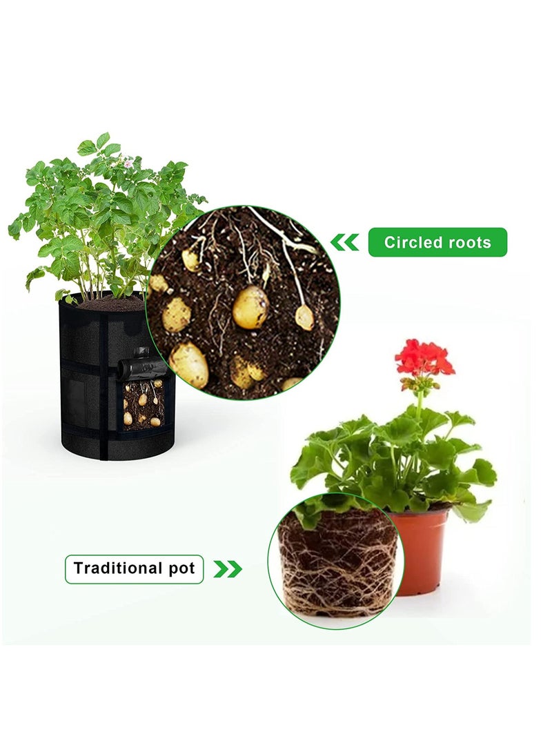 SYOSI Grow Bags with Window to Harvest Potato Grow Bags with Flap and Handles Thickened Fabric Pots Large Grow Bags Tomato Vegetables Grow Bags with Harvest Window 7 Gallon 2 Pack