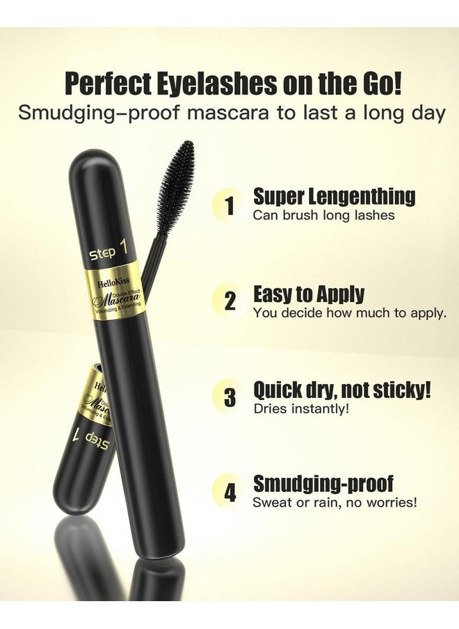 2In1 Vibely Mascara 5X Longer Lengthening And Thickening Mascara Waterproof Black Volume And Lengh Mascara Smudge-Proof Non Clumping Long Lasting Eye Makeup